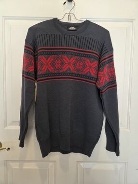 Vintage Style Dark Gray Sweater with Red Nordic Pattern By Lido Sports Size M